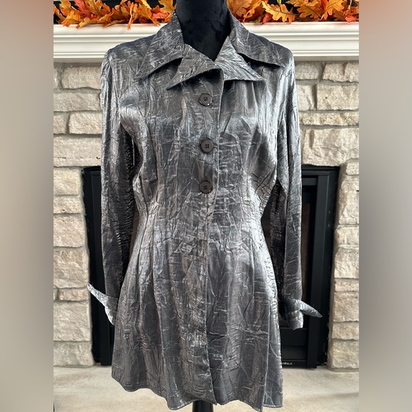 ✨VTG✨GANTOS BLOUSE BLAZER Silver Metallic Women Size Small 🪩 - Picture 1 of 16